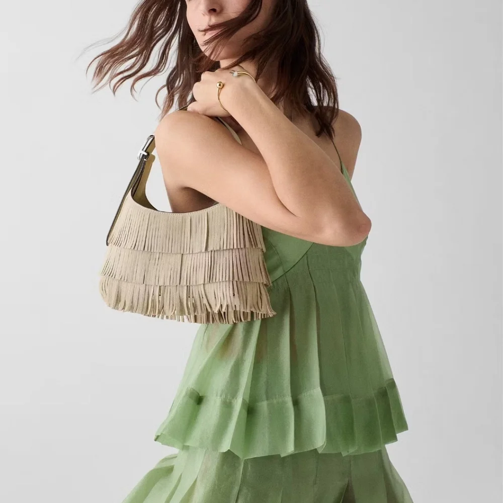 Kate Spade 454 Suede Fringe Mini Crossbody Bag, Light Sand